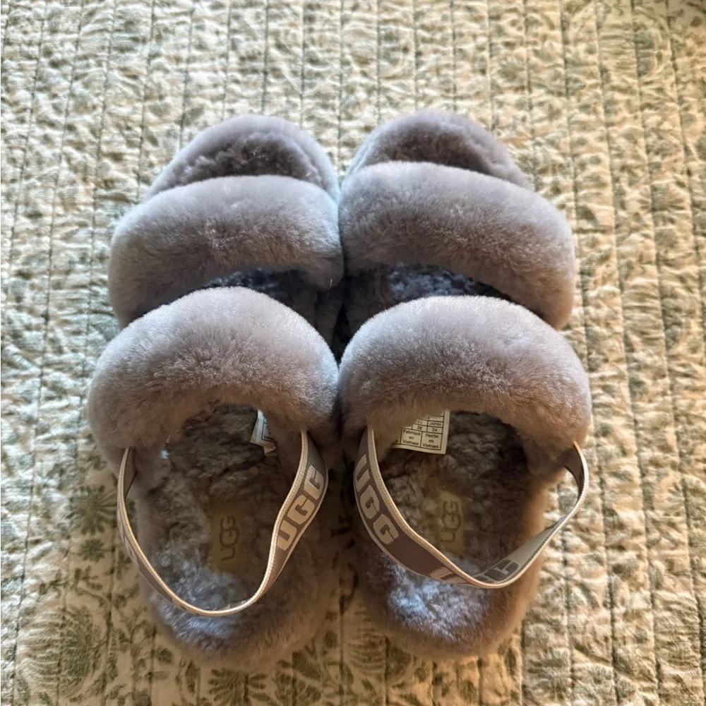 UGG Plush Gray Slippers - Picture 1 of 4
